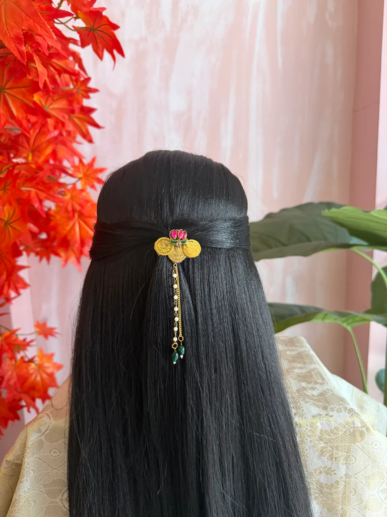 Kundan Lotus Coin Handmade Hair Pin